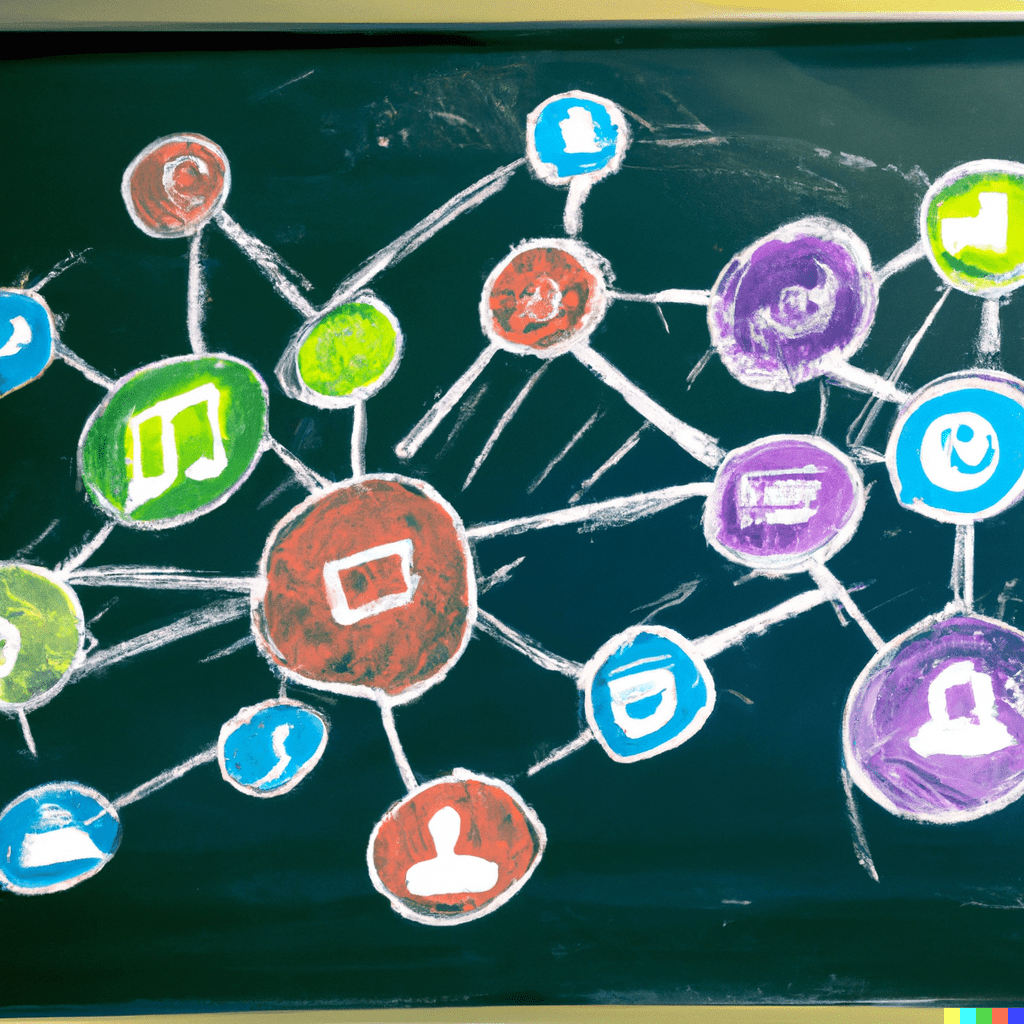 DALL·E 2023-03-26 18.33.06 - redes sociales en un pizaron Cursos de redes sociales para negocios